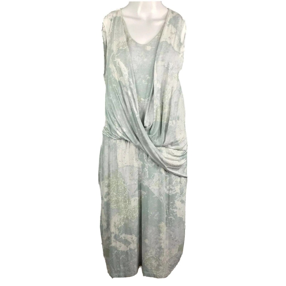 H By Halston Dress Womens Sz 10‎ White Pattern Drape Front Stretch Knit Midi
